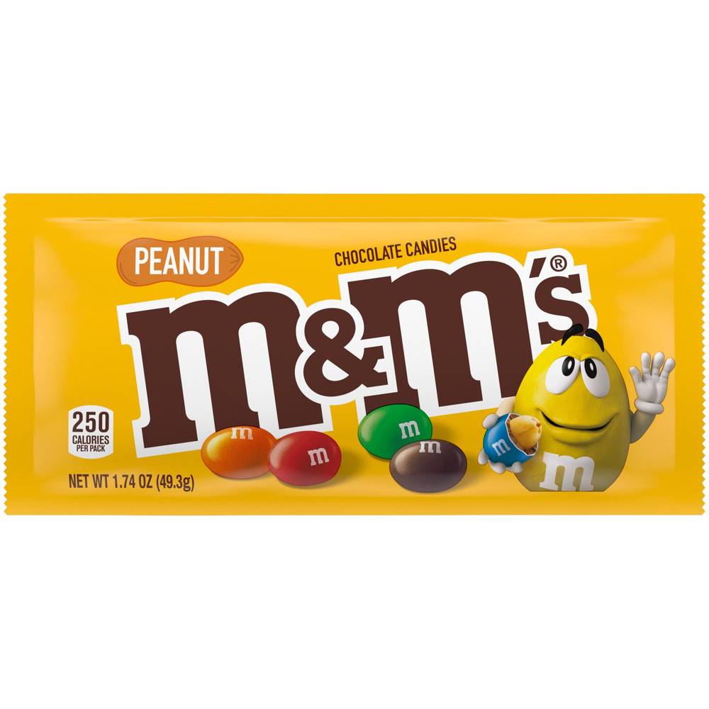 M&M'S Peanut Milk Chocolate Candy, Full Size Pouch, 1.74 Oz