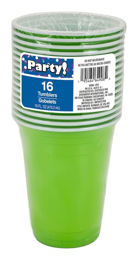 Party! Plastic Tumbler Cups 16 fl oz, Lime Green (16 ct)