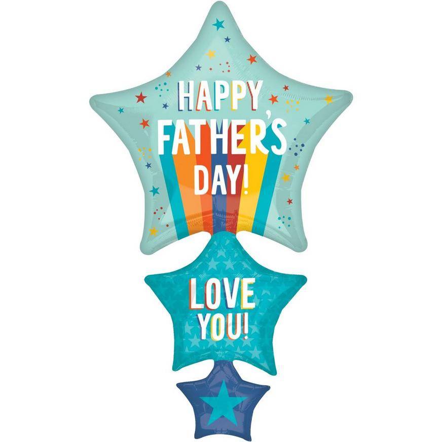 Uninflated Playful Stripes Star Cluster Father's Day Foil Balloon, 42in