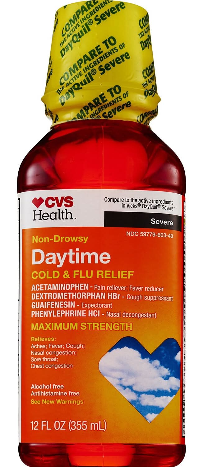 Cvs Maximum Strength Non Drowsy Daytime Cold & Flu Relief, 12 Oz