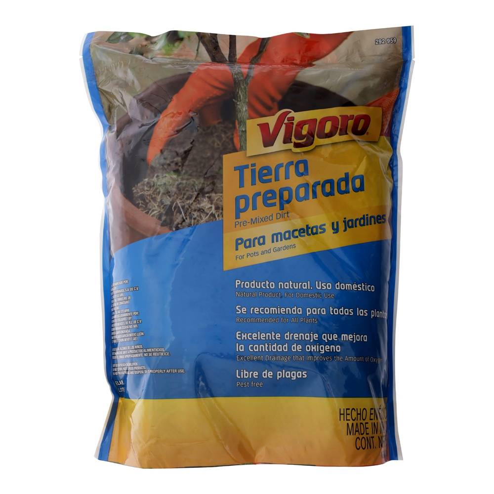 Vigoro · Tierra preparada para macetas y jardines café