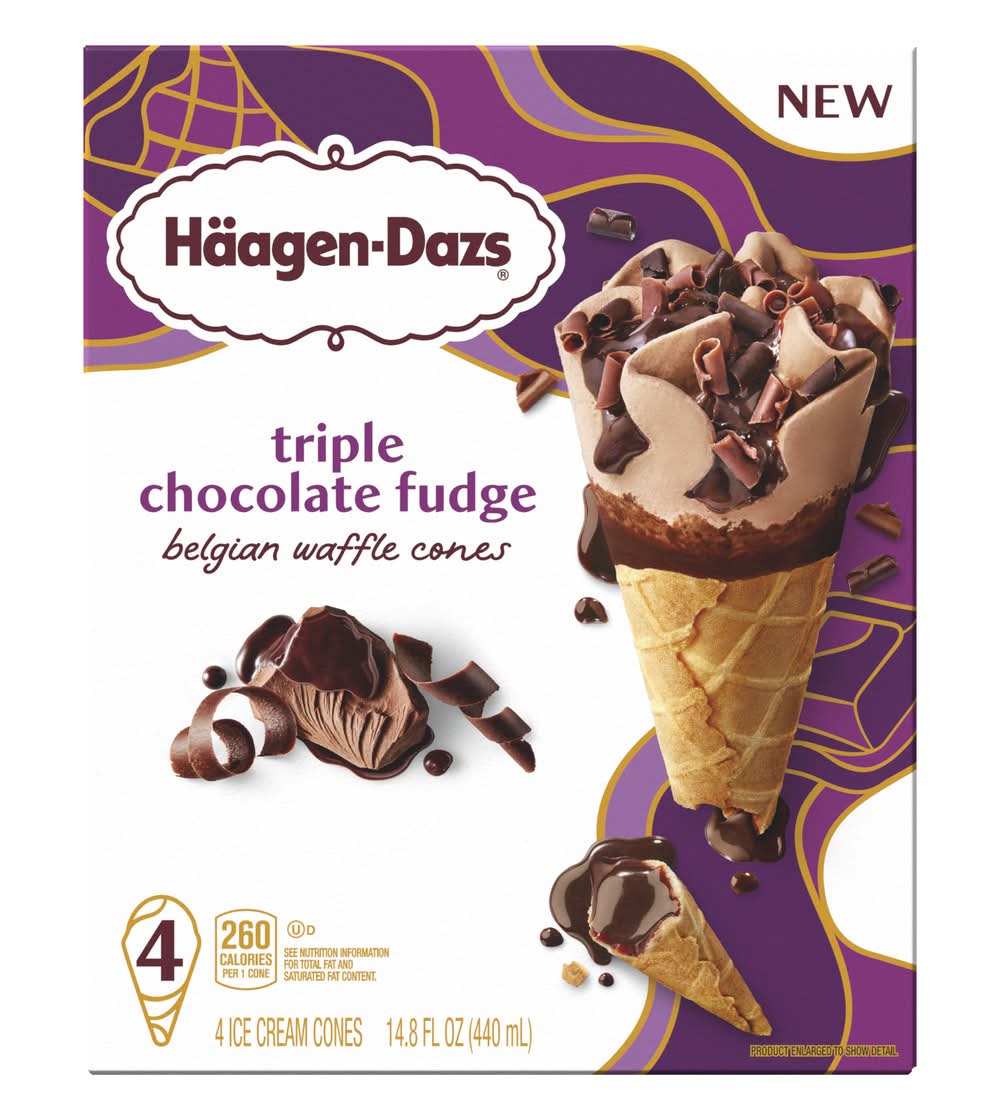 Häagen-Dazs Belgian Waffle Ice Cream Cones, Triple Chocolate Fudge (14.8 fl oz, 4 ct)