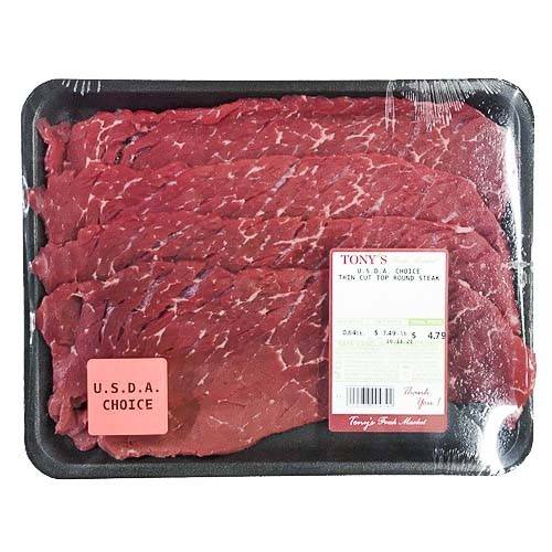 USDA Choice · Thin Cut Top Round Steak (approx 0.5 lbs)