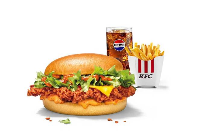 Fire Zinger burger meal Large