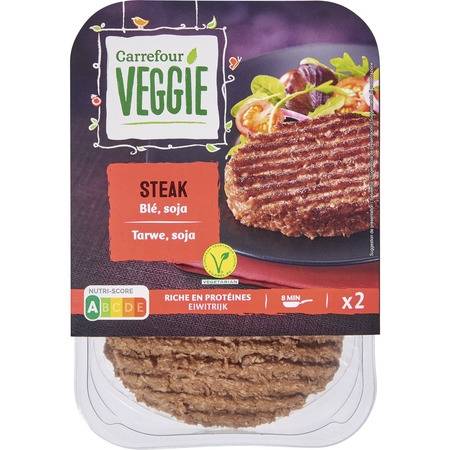 Steak végétal blé soja CARREFOUR VEGGIE - la barquette de 2 - 180g