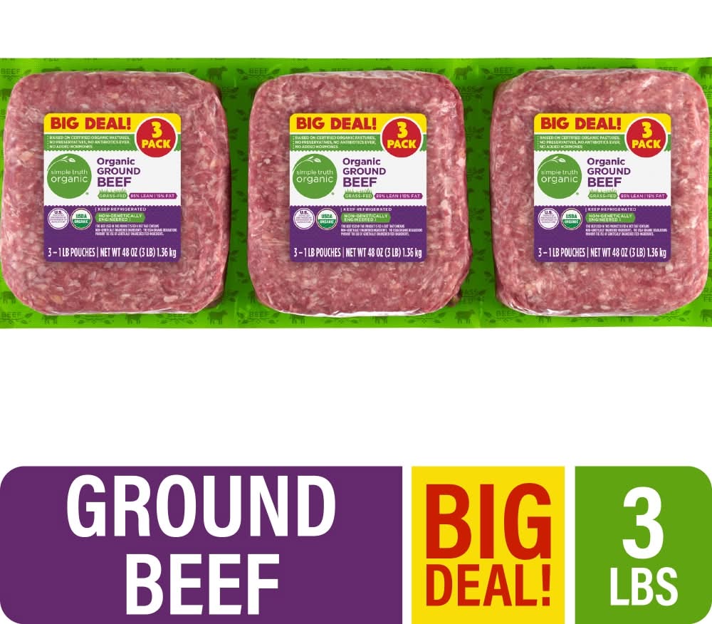 Simple Truth Organic® 85/15 Grass Fed Ground Beef Packs 3 LB BIG DEAL!