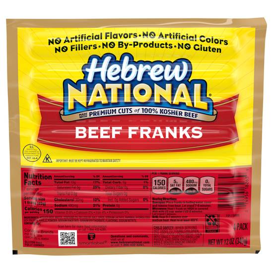 Hebrew National Beef Franks (4 ct, 12 oz)