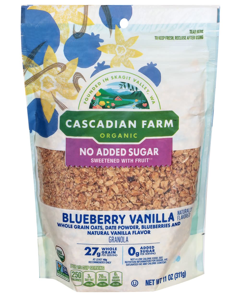 Cascadian Farm Organic No Added Sugar Granola, Blueberry-Vanilla (11 oz)