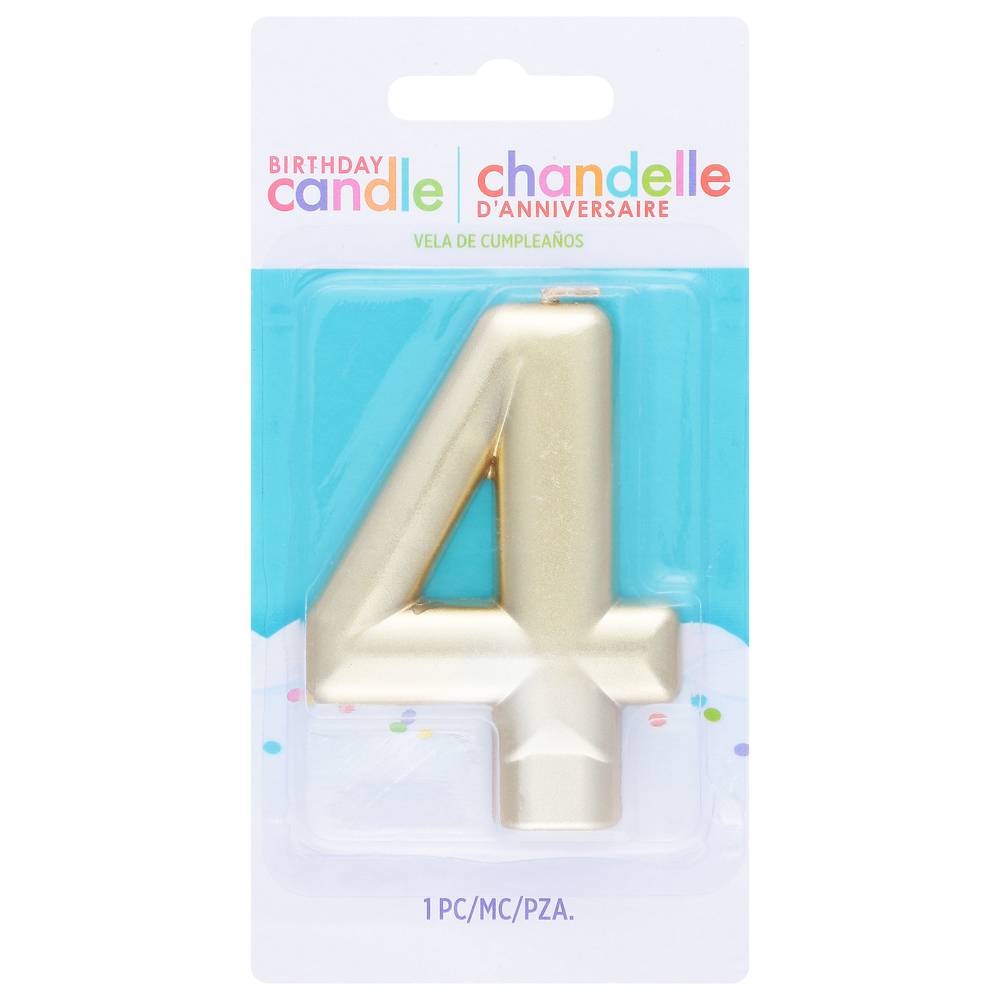 Amscan Numeral #4 Metallic Candle - Gold (unit)