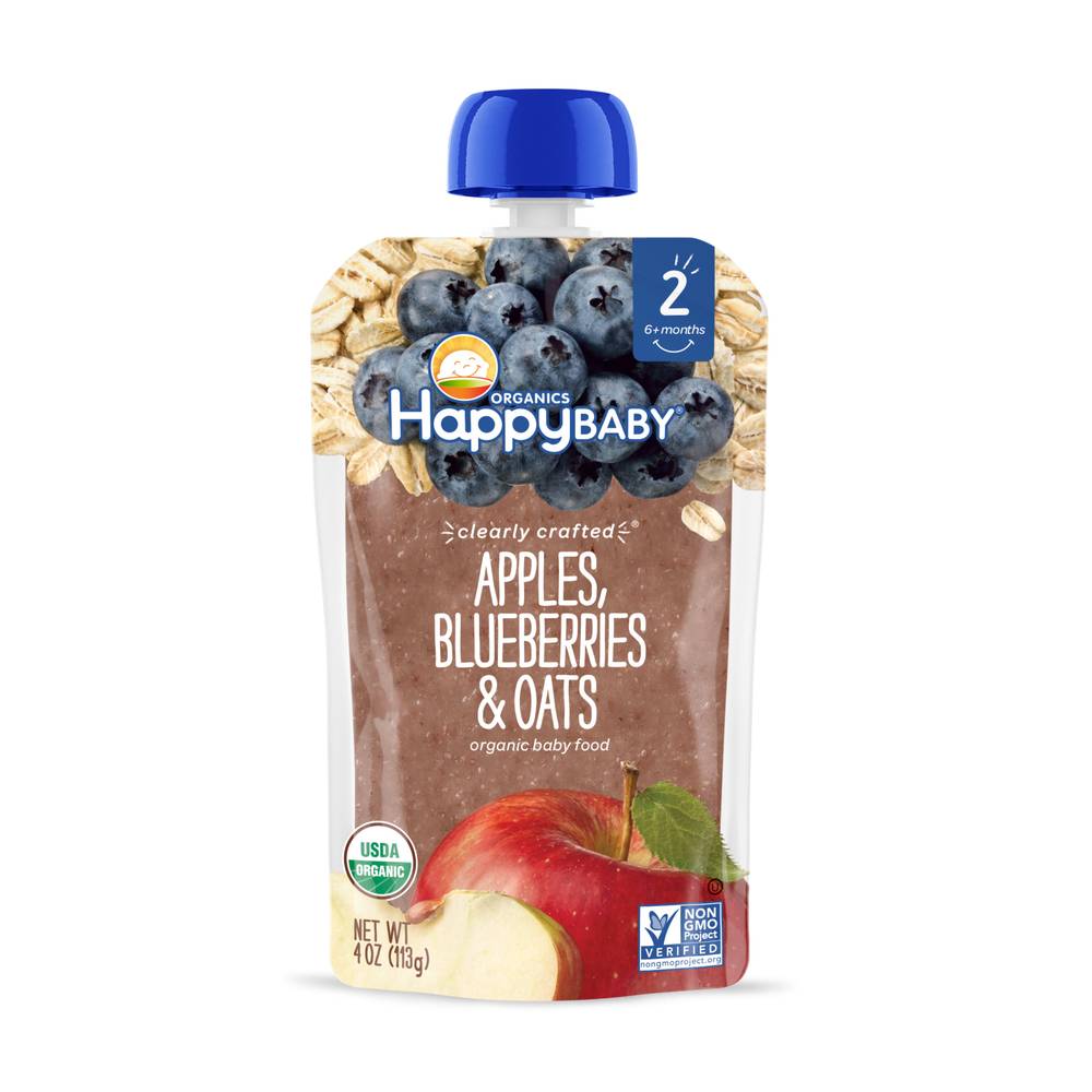 Happy Baby Organic Baby Food, Apples-Blueberries-Oats, 6+ M (4 oz)