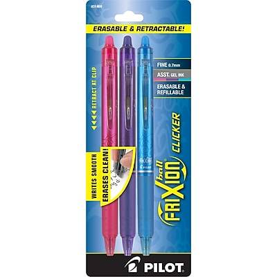 Pilot Frixion Clicker Erasable Gel Ink Pens Fine Point Assorted Ink (3 ct)