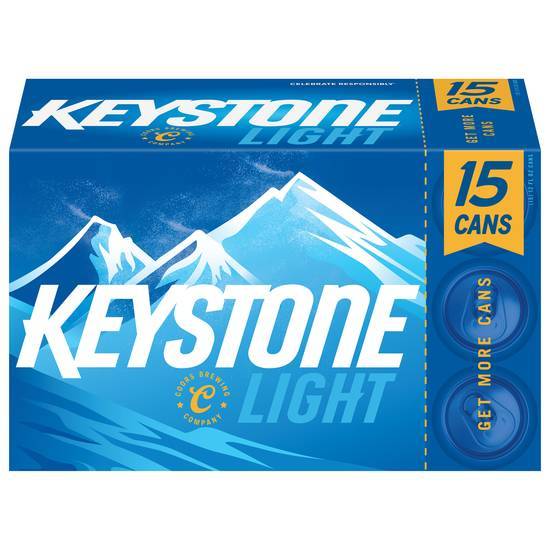 Keystone Lager Light Beer (15 ct, 12 fl oz)