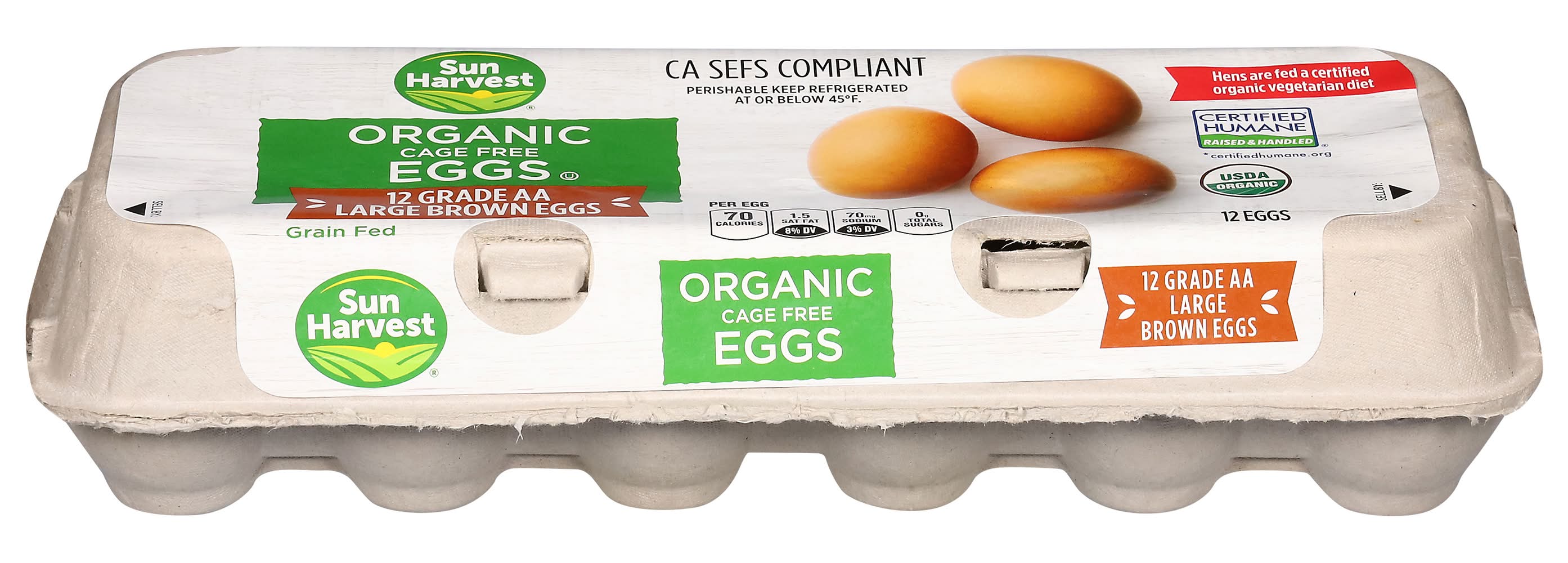Sun Harvest Organic Cage Free Grade Aa Large Brown Eggs (36 oz, 12 ct)