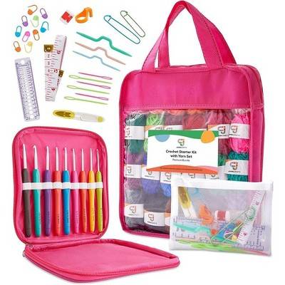 Jumblcrafts Crochet Starter Kit With Crochet Hooks And Yarn Set, Premium Bundle Includes 24 Acrylic Yarn Balls, 9 Crochet Hooks, 6 Weaving Needles