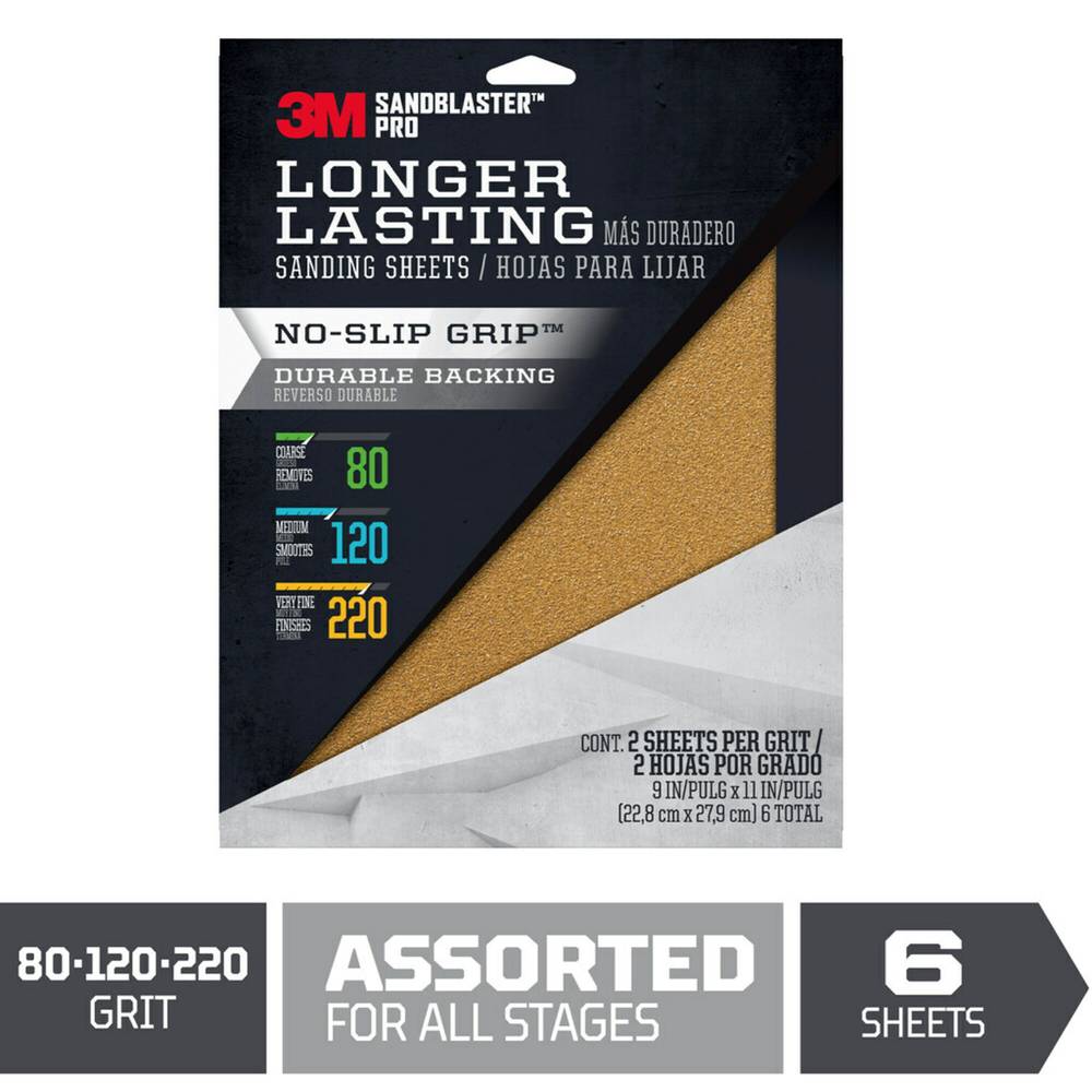 3M SandBlaster Pro Multi-grade Pack Sheet Sandpaper 9-in W x 11-in L 6-Pack | 20000-SBP-6