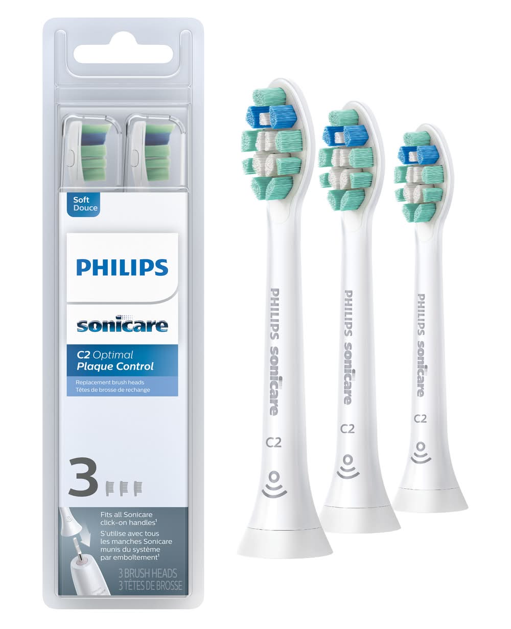 Philips Sonicare C2 Optimal Plaque Control Replacement Brush Heads, White (3 ct)