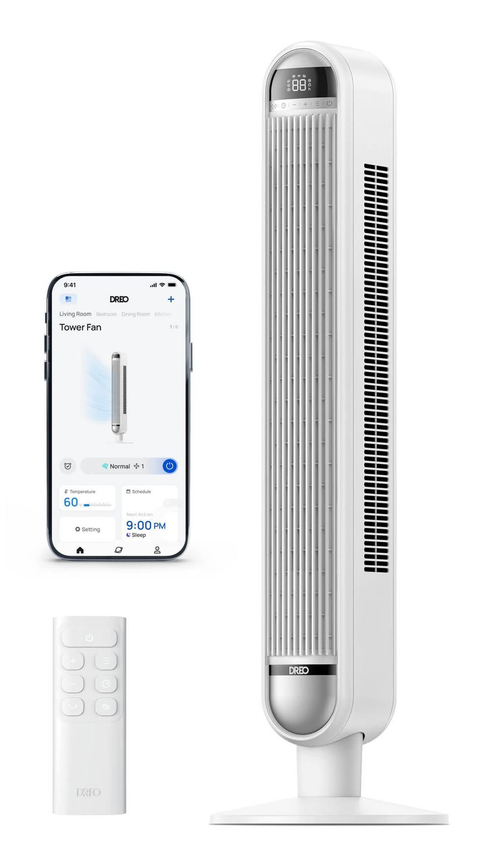 Dreo Cruiser Pro T1 Oscillating Bladeless Remote Tower Fan, White