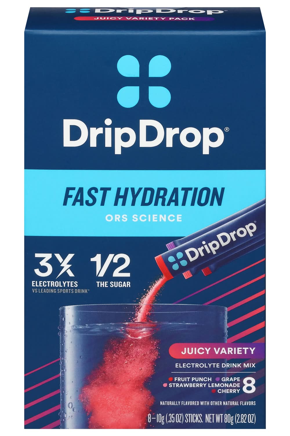 DripDrop Fast Hydration Electrolyte Drink Mix, Juicy Variety (8 x 0.35 oz)