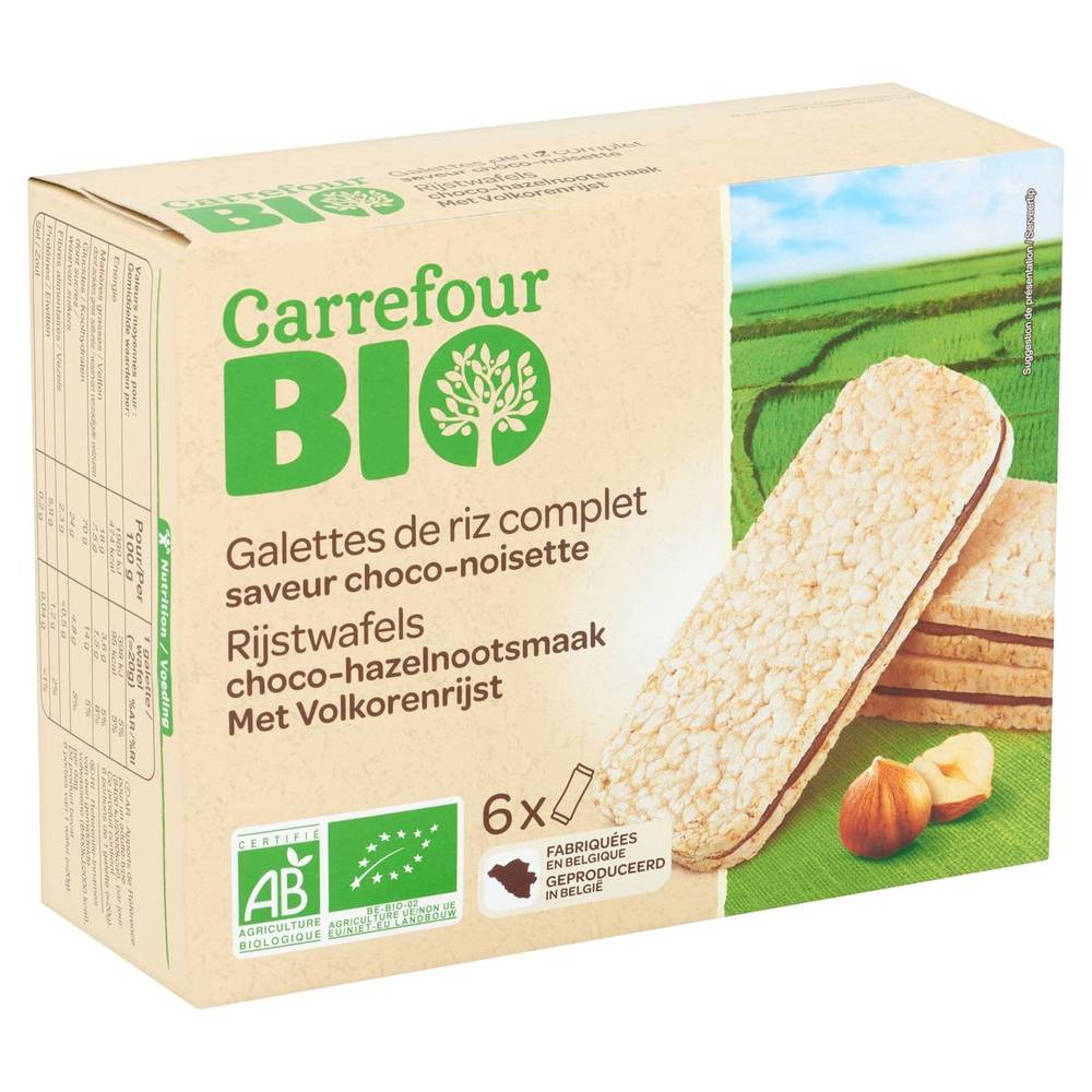 Carrefour Bio Galettes de Riz Complet Saveur Choco-Noisette 6 x 20 g