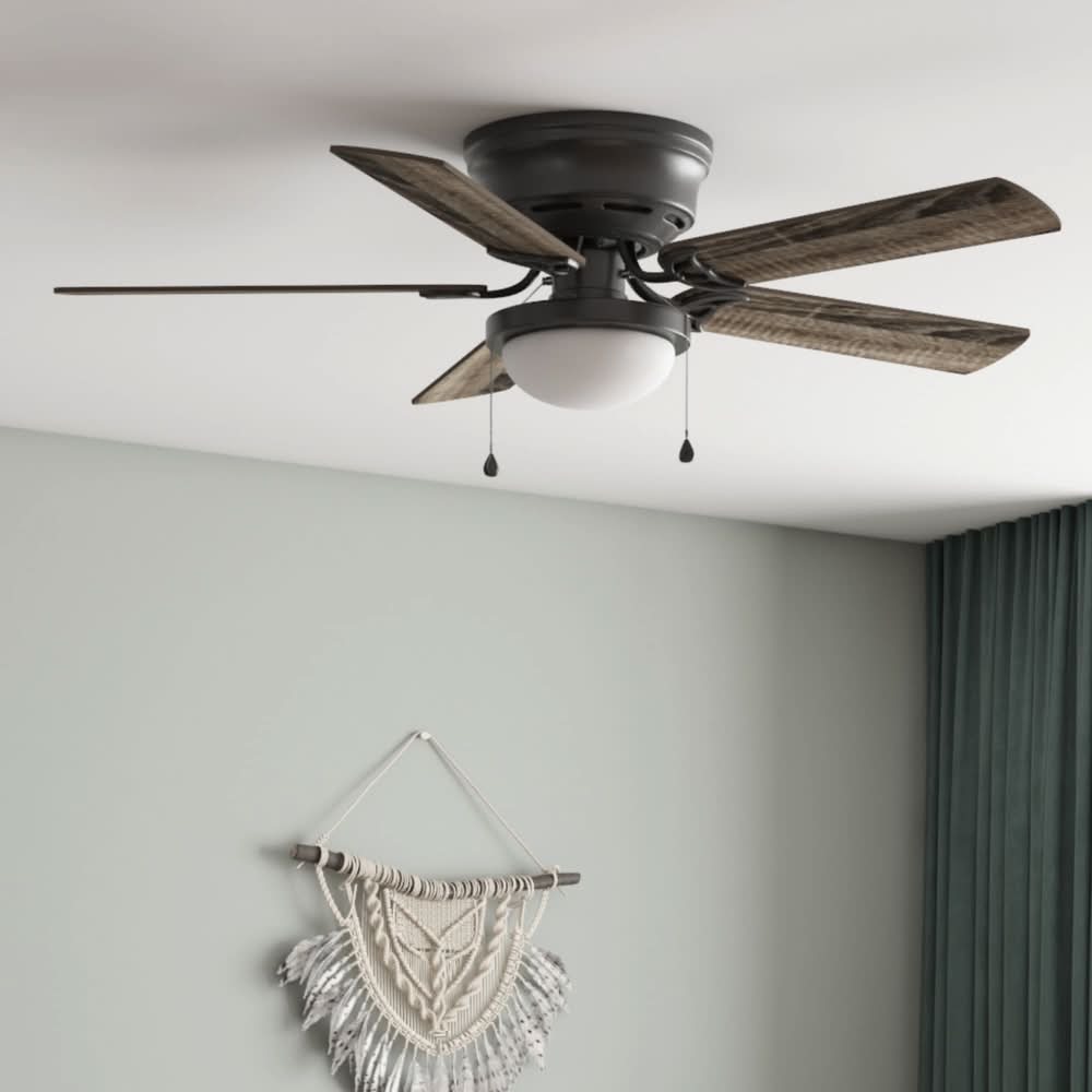 Harbor Breeze Armitage 52-in Matte Black with Black/Cocoa Blades Flush Mount Ceiling Fan With Light 5 -Blade