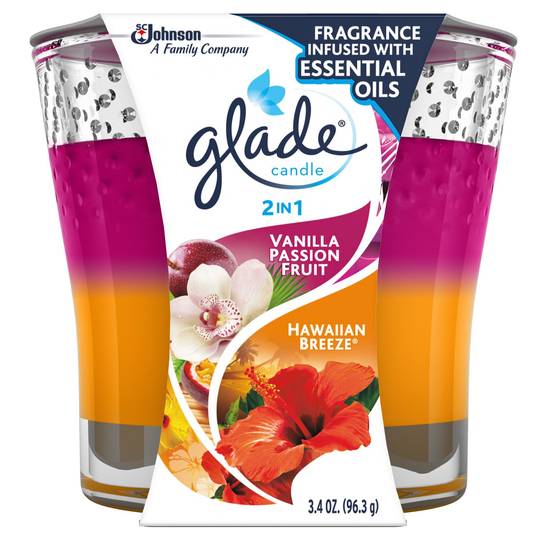 Glade 2in1 Jar Candle Air Freshener, Hawaiian Breeze & Vanilla Passion Fruit, 3.4 oz