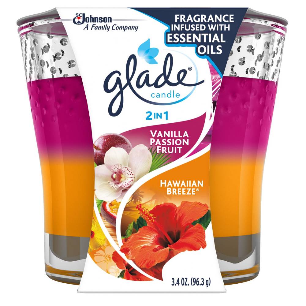 Glade 2In1 Jar Candle Air Freshener, Hawaiian Breeze & Vanilla Passion Fruit, 3.4 Oz