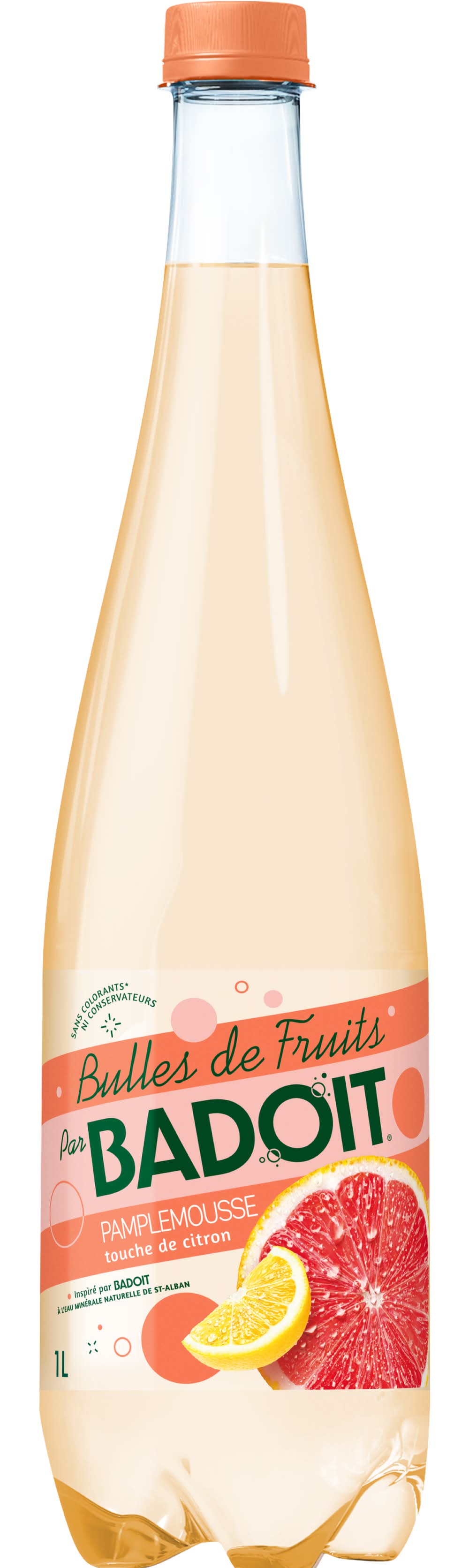 Badoit - Bulles de fruits eau gazeuse aromatisée, pamplemousse touche de citron (1L)