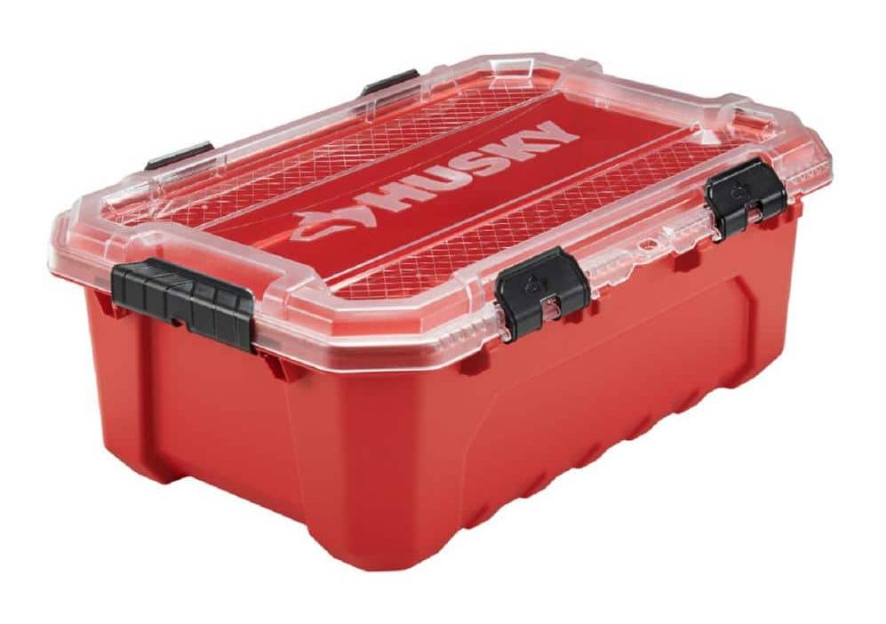 Husky Professional Heavy Duty Waterproof Stackable Plastic Storage Container, Red