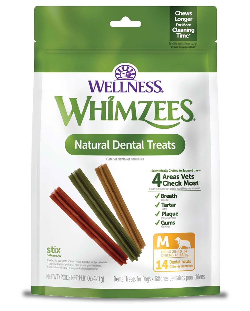 Whimzees Stix Medium Chews Dog Treats, 14 pack
