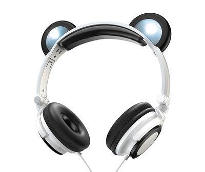 White & Black Panda LED Wired Headphone