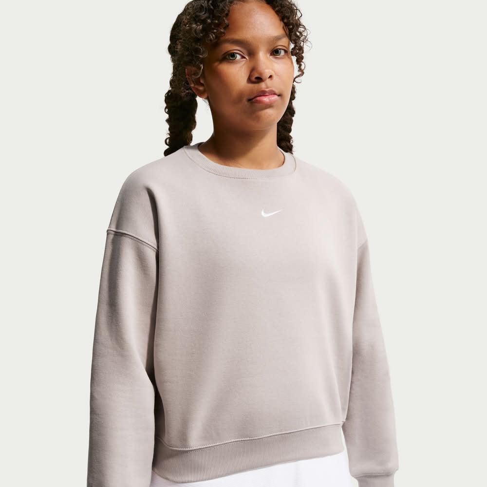 Nike Girls' Studio Fleece Boxy Crew (Moon Particle/White, L)