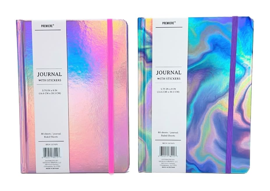Premiere Elastic Closure Iridescent Journals With Stickers, Assorted, 5.75x8 in (2 x 80 ct)