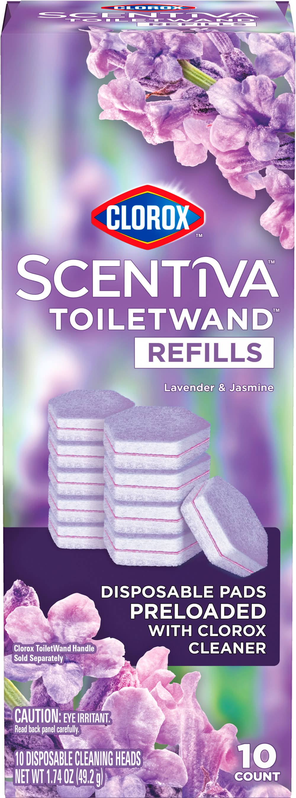 Clorox Scentiva Toilet Wand Pad Cleaner Refills, Lavender-Jasmine (1.74 oz, 10 ct)
