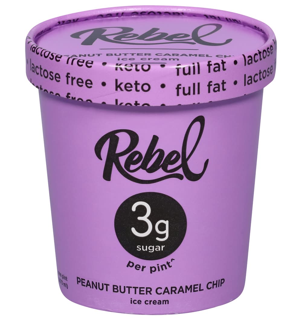 Rebel Ice Cream, Peanut Butter-Caramel Chip (16 oz)