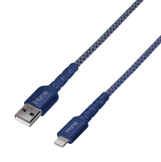 iHome Nylon Braided Lightning To USB-A Cable, 10', Black
