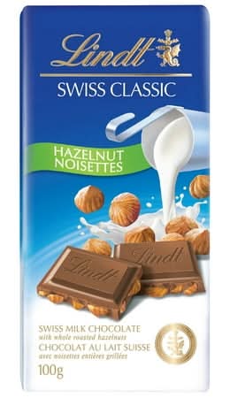 Lindt Swiss Classic Milk Chocolate Bar, Hazelnut (100 g)