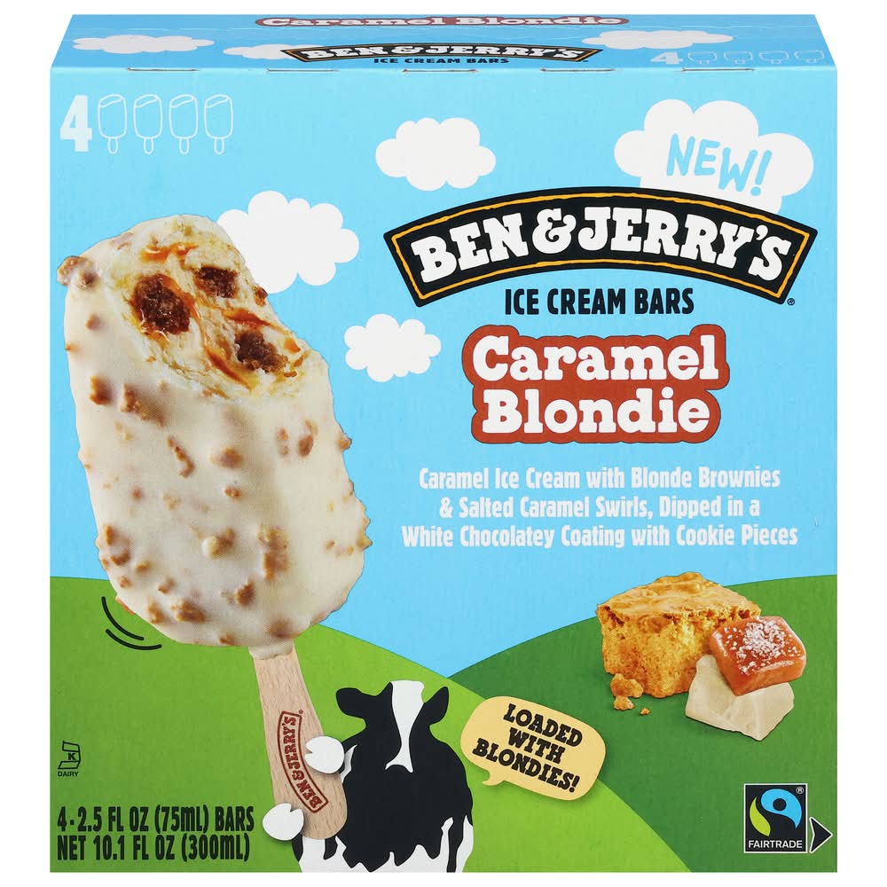 Ben & Jerry's Ice Cream Bars, Caramel Blondie (4 x 2.5 fl oz)