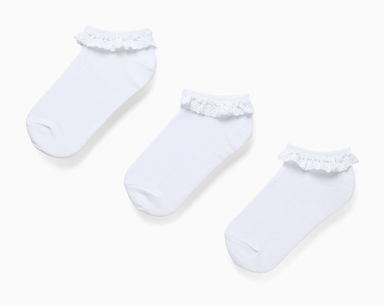 3 Pares De Meias Curtas Com Detalhe Em Renda Para Menina, Branco (Branco - 27/30)
