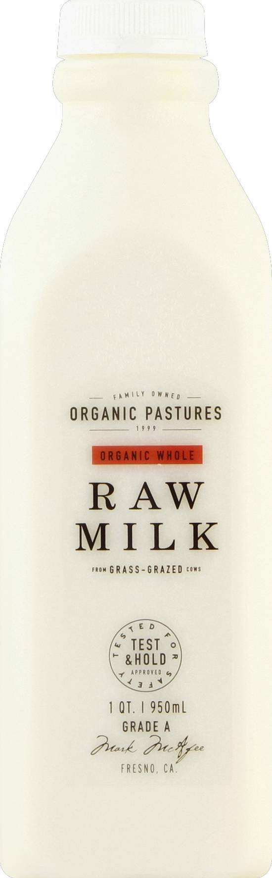 Organic Pastures Whole Organic Raw Milk (1 qt)