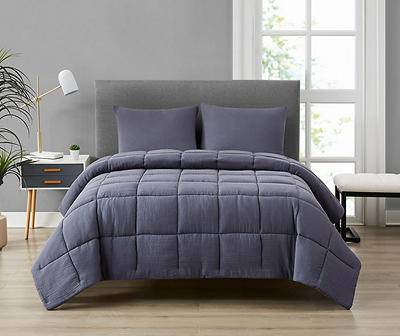 Gauze Matelasse Box-Quilt Full Comforter Set, Queen , Dark Gray (3 ct)