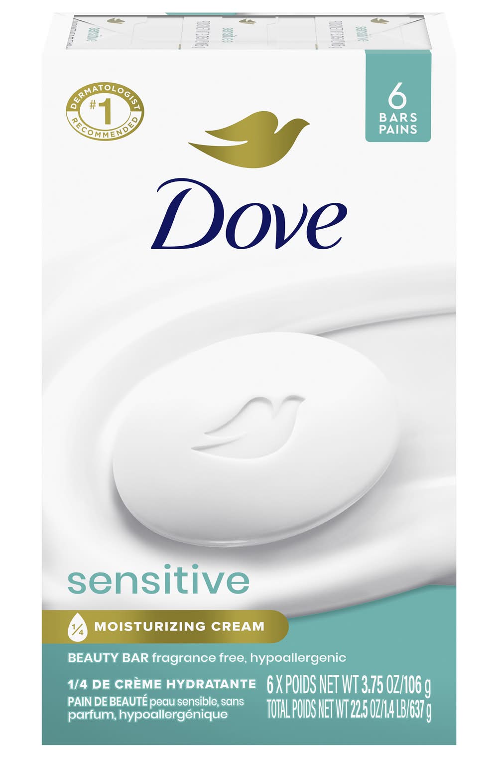 Dove Sensitive Skin Moisturizing Cream Beauty Bar Soaps (6 x 3.75 oz)