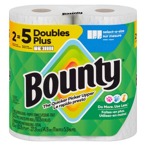 Bounty 2-Ply Double Plus Rolls Paper Towel, 11x5.9 in (2 ct)