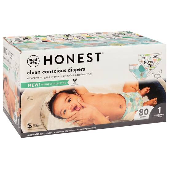 Honest Above It All+Barnyard Babies Cuddly Bug Size 1 Diapers (80 ct)