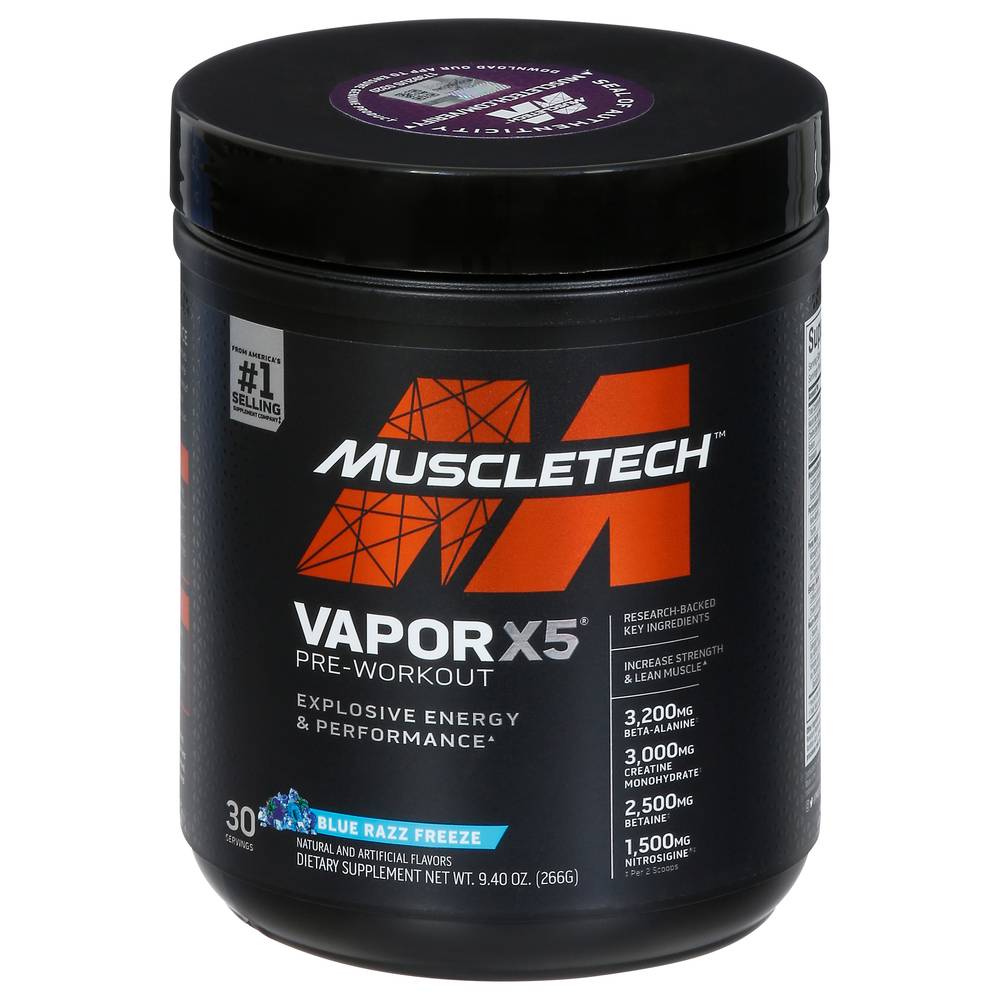 MuscleTech Vapor X5 Next Gen Pre Workout Powder, Explosive Energy Supplement, Blue Raspberry, ( (9.4 oz)