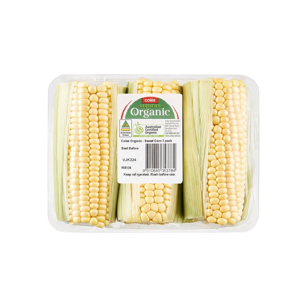 Coles Organic Sweet Corn 3 pack