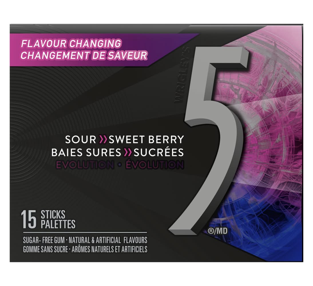 5 Gum Sugar-Free Chewing Gum, Berry (15 ct)