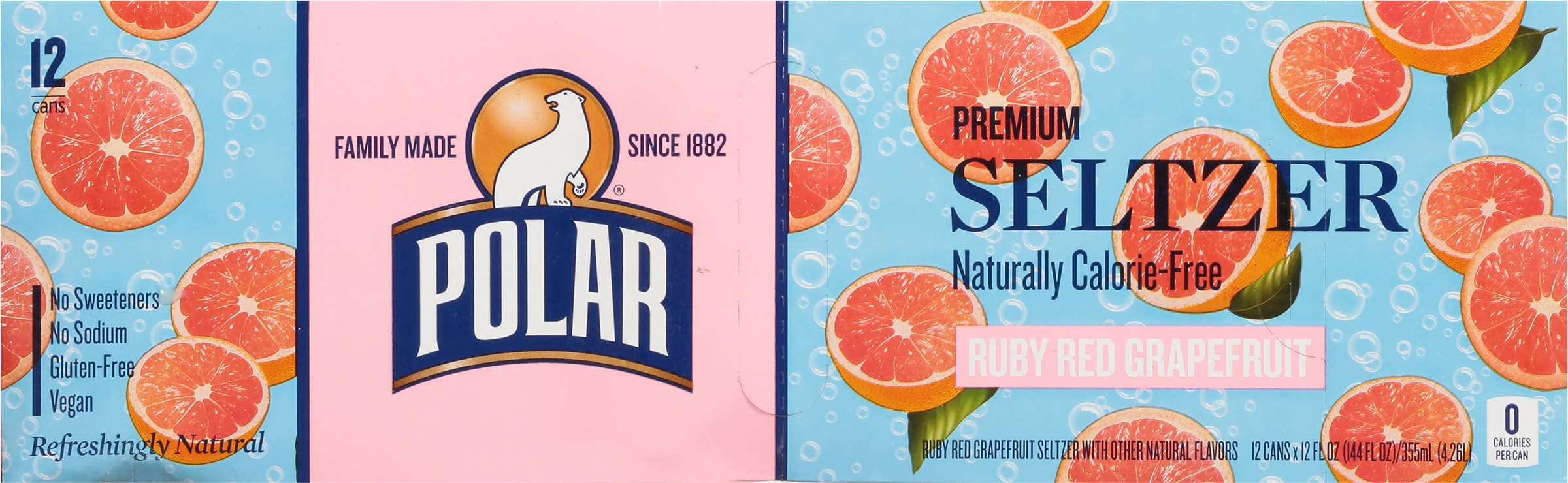 Polar Gluten Free Premium Seltzer Water, Ruby Red Grapefruit (12 x 12 fl oz)