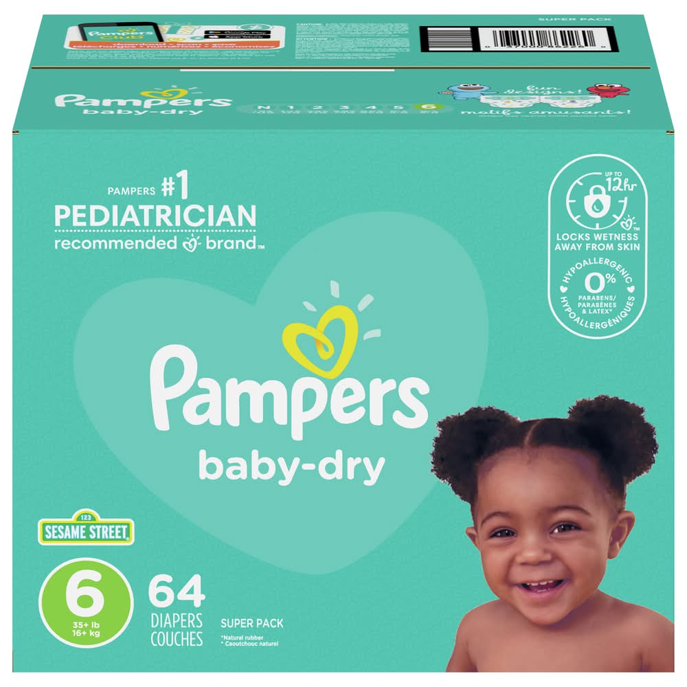 Pampers 100% Leakproof Baby Dry Diapers, 6 (64 ct)