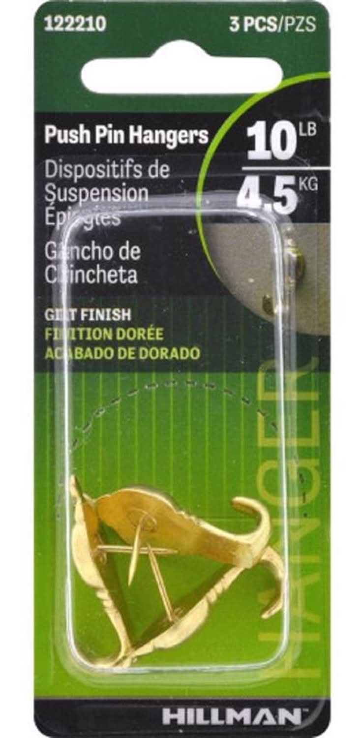 Hillman Gilt Gold Push Pin Picture Hook 10 Lb 3 Pc