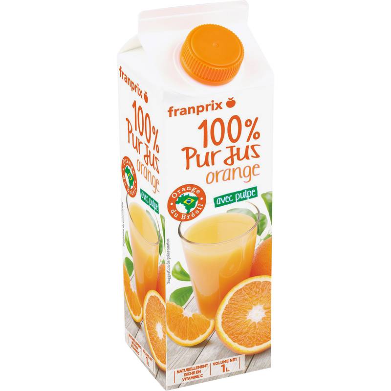 Franprix - Pur jus d'orange avec pulpe (1L)